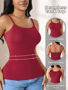 CELILIN Red Adjustable Strap Seamless Camisole, Breathable Skin-Friendly Tummy Control Slimming Innerwear - Red - View 4