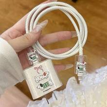 全新狗狗與波點圖案 TPU 充電器與線材保護套組，耐用 18/20W 充電線保護殼，防斷線線材收納器，相容 iPhone 16/15/13/14 手機充電器 - 彩色 - 查看 2