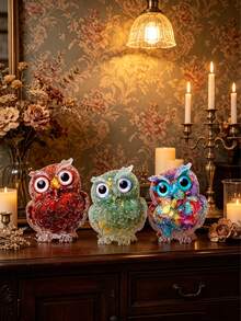 1 Peça Estatueta de Coruja de Resina de Cristal Natural, Artesanato de Resina Epóxi, Decoração de Quarto e Ambiente, Ornamento de Mesa Estético, Presente Doce para Ela, Presente Perfeito para Aniversário, Formatura, Páscoa, Halloween e Natal - Vários estilos - Visão 3