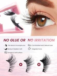 MAANGE 1 Pair Magnetic Eyelashes (Round Box With Applicator), Cat Eye Style, Natural & Thin, Reusable, Portable, No Glue Needed, No Makeup Remover Needed, Comfortable All-Day Wear. Suitable For Women's Travel, Party, Work, Pink Women's Gift, False Eyelashes, Eyelashes - Black - View 4