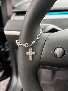 1pc Car Steering Wheel Decorative Pendant Light Luxury Chain Car Steering Wheel Decorative Pendant - Cross - View 3