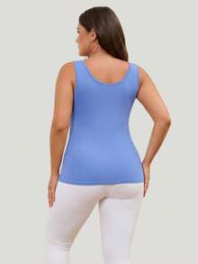 Plus Size Women's Built-In Bra Tank Top Scoop Neck Sleeveless Base Layer Cami For Fall Back To School Workout Daily Commute - Blue - View 1
