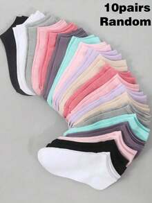 10/20 Pairs Multi-Color Women's Short Socks, Summer Thin Casual Fashion Low-Cut Ankle Socks, Boat Socks - Multicolor - View 6