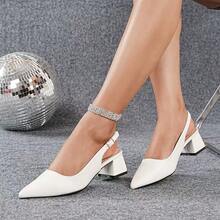 Elegant Solid Color Women's Shoes, Ankle Strap, Low Lightweight High Heel Sandals, Pointed Toe Category: Women's High Heel Sandals - White - View 3