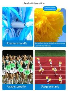 Cheerleading Double-Headed Pom Poms With Baton Handle Encryption Matte Flower Ball Cheer Pomoms For Adults Girls Boys Cheerleader Hand Flower Pom Pom For Dance Gymnastics Competitions Performances Activity Team Spirit Sports Dance Cheer Stuff - Multicolor - View 4