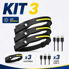 Lanterna De Cabeça Fita Led Com Sensor Recarregável Usb Cob Lâmpada Indução Bateria Embutida Ao Ar Livre Acampamento Pesca Farol Head Flashlight Tocha Iluminação Luz Trabalho à Prova Dwaterproof água Para Busca - LED COB - Visão 14