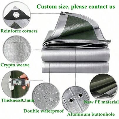 Tela impermeable para exteriores hecha de material PE reforzado, adecuada para patios, jardines, muebles, techos, camping, automóviles, piscinas, protección contra la lluvia de emergencia, disponible en múltiples tamaños.