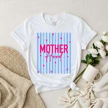 Muttertum-Shirt, Cooles Mama-T-Shirt,  Mama-Oberteil, Gestreiftes Design Mom Life Shirt, Muttertagsgeschenk, Geschenk für Mama - Weiss - Übersicht 1