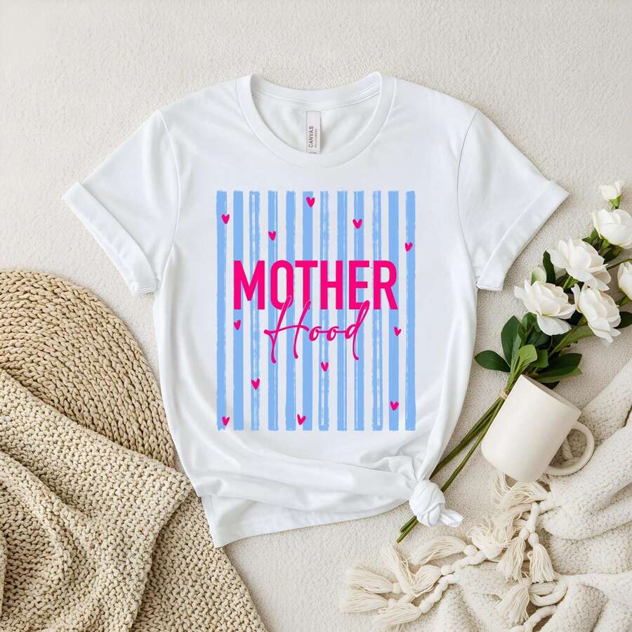 Muttertum-Shirt, Cooles Mama-T-Shirt,  Mama-Oberteil, Gestreiftes Design Mom Life Shirt, Muttertagsgeschenk, Geschenk für Mama - Weiss - Übersicht 1