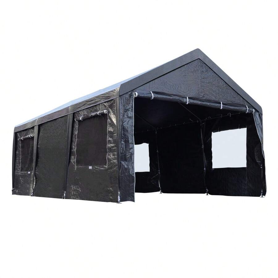 【元SKU：N508P372072C】【UPF50+カット&防雨】テント 車庫テント ガレージテント 車庫 お祭り 倉庫 3.6×5.9×2.9m ガレージテント カーポート 軽自動車用 大型 車 駐車 スチール製 頑丈 仮設倉庫 タープテント【ブラック】 - 1 - チェックする 1