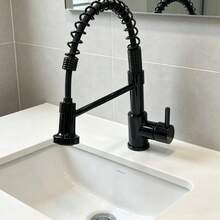 Glossy Black Spring Pull Out Kitchen Faucet, 360° Rotatable Extensible Sink Tap - A - View 2