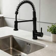 Glossy Black Spring Pull Out Kitchen Faucet, 360° Rotatable Extensible Sink Tap - A - View 1