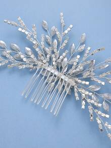 1件裝銀色水晶花朵髮梳，優雅新娘頭飾，適用婚禮、舞會、派對，奢華金色水鑽女性髮飾 - 銀色 - 查看 7
