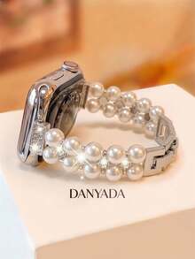 Bracelet/Bracelet de montre, style femme, bracelet à double rangée de perles et diamants de couleur starlight haut de gamme, bracelet réglable à perles et diamants de couleur starlight, compatible avec Apple Watch 38/40/41/42/44/45/46/49 mm, compatible avec Apple Watch Series Ultra3/2/1/Se/11/10/9/8/7/6/5 4/3/2/1, accessoire de mode haut de gamme - Gris pâle - Voir 1