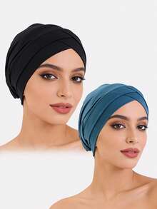 1 pieza Gorro de mujer con doble cruce elástico, gorra interior, apto para uso diario, verano, playa, vacaciones, viajes - Negro - Ver 25