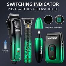 WEEME 4 In 1 Hair Clippers For Men Set Professional, Cordless Men Hair Trimmer + Electric Shavers, Barber Kit For Nose, Body & Bald Head Grooming, LED Display, Precision Cutting, USB Rechargeable, Home & Barber Use(Gradient Green) - View 4