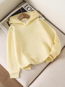 Vintage Hand-Painted Natural Drop Shoulder Hooded Pullover Sweatshirt With Botanical Dragonfly Print, Women's Casual Versatile Long Sleeve Top Fall - Apricot - View 2