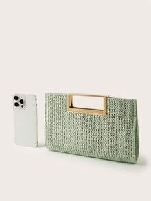 AIBBYDAR Borsa a mano da donna verde menta alla moda intrecciata, vacanza, spiaggia, borsa a tracolla versatile da donna, casual, minimalista, spiaggia, accessorio essenziale per le vacanze - Menta Verde - Visualizzare 5