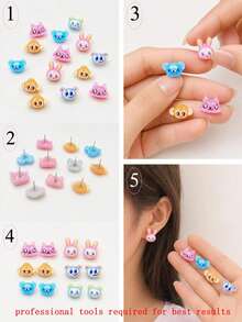 38/72 Pieces Of Resin Cute Mini Crystal Rabbit Monkey Cat Flat Back Rhinestones, Earrings, DIY Wedding Photo Album Jewelry Handicrafts - Mixed - View 3