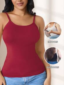 CELILIN Red Adjustable Strap Seamless Camisole, Breathable Skin-Friendly Tummy Control Slimming Innerwear - Red - View 2