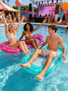 Inflatable Floating Mat, Transparent Minimalist Design With Headrest, Gradient Jelly Color, Suitable For Water, Swimming Pool, Beach, Home Pool, Can Be Used As Inflatable Floating Mat, Water Inflatable Resting Seat, Swimming Pool Inflatable Floating Device, Swimming Pool Inflatable Raft, Air Pump Sold Separately - Gradient - View 3