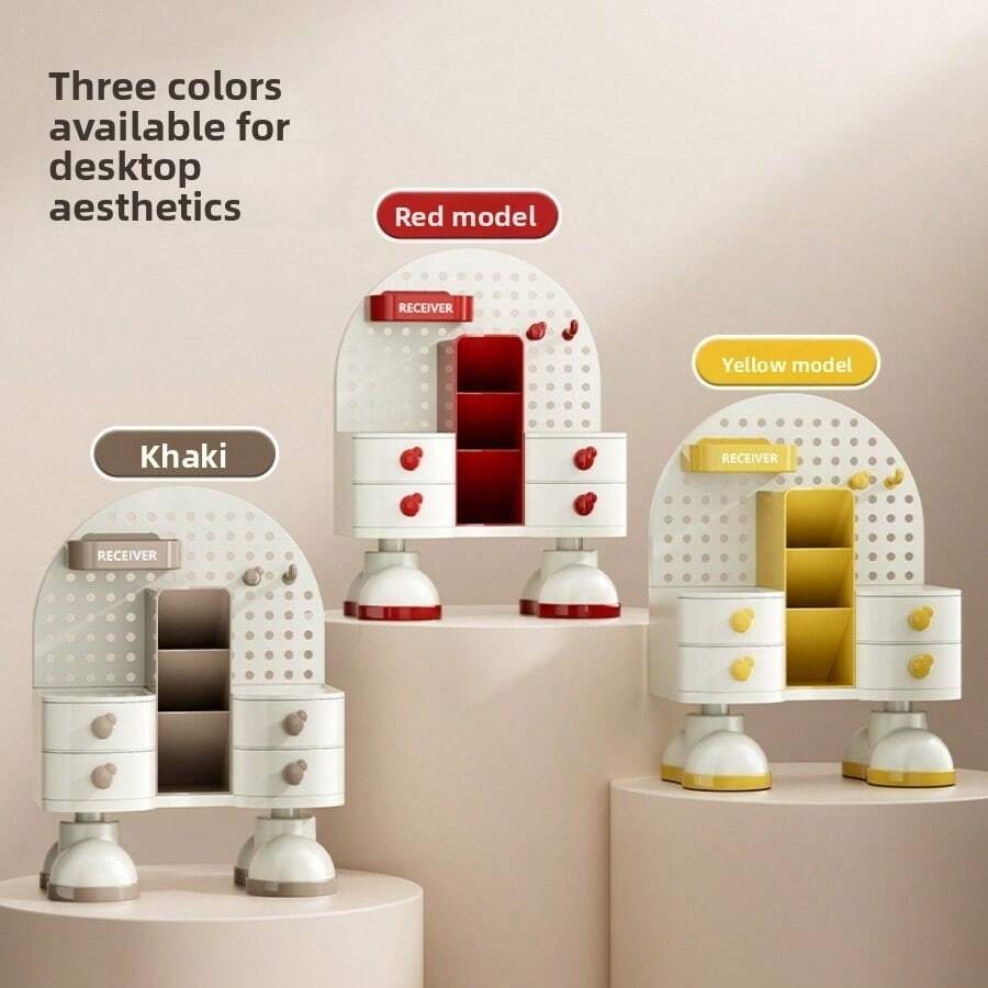 1 Set süße Roboter-Kosmetik-Aufbewahrungsbox für den Schreibtisch, extra große Aufbewahrungsbox, elegante multifunktionale Schubladen-Aufbewahrungsbox, Hautpflege-Aufbewahrungsbox, Schminktisch-Organizer-Regal