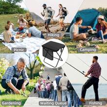 Portable Foldg With Side Pocket, Taller Foldable Campg Stool For Adults, Metal Backpackg Stool Lightweight Mi Foldg Chair, Compact Campg Seat Travel Fishg Hikg Mobile Chair - Black - View 7