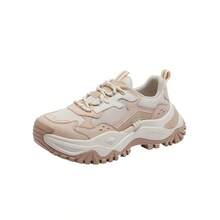 CAMEL CROWN Women's Spring Thick-Soled Height-Increasing Breathable Versatile Fashionable Casual Sports Chunky Sneakers - White Rice Apricot - View 6