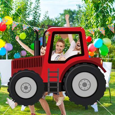 Bannière plate 2D, 1 pièce, tissu de fond creux de tracteur, fournitures de fête thème véhicule de ferme de dessin animé, décoration d'anniversaire de tracteur et de ferme