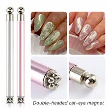 Double-Ended Cat Eye Nail Art Magnetic Wand With Y-Shaped Magnetic Plate, Multi-Function Strong Magnetic Nail Art Tool Set, 3D Flower Starry Sky Effect Magnetic Wand, Suitable For DIY Sand Eye Gel Nail Polish Nail Art Design, Silver Pink Nail Art Magnetic Pen Set - Multicolor - View 2