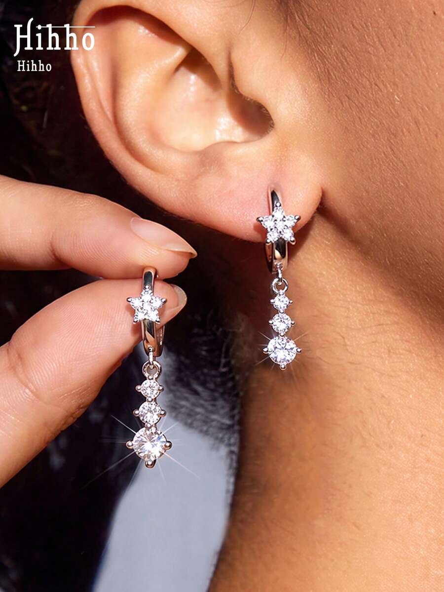 Hihho 1 Pair Elegant High-End Dynamic Star Long Tassel Earrings Mini Small Earrings Elegant Elegant Women's Earrings Suitable For Daily Wear Holiday Decoration Gift Can Be Paired With Stud Earrings And Ear Clips - Star Earrings - View 1