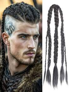 Hårextensions för män – 24 tum handvävda clip-in hästsvansförlängningar, perfekta för Halloween-vikingkostymer och renässanskrigar-accessoarer – finns i flera färger - Multifärgad - Visa 16