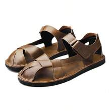 Summer New Roman Casual Men's Shoes Sandals Hand-Sewn Hook And Loop Flat Shoes Headband Shoes - Brown - View 2