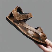 Summer New Roman Casual Men's Shoes Sandals Hand-Sewn Hook And Loop Flat Shoes Headband Shoes - Brown - View 6