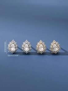 1 par de pendientes de botón de plata de ley S925 minimalistas, elegantes y versátiles, con forma de pequeña lágrima, para mujer - gotas de agua - Ver 7