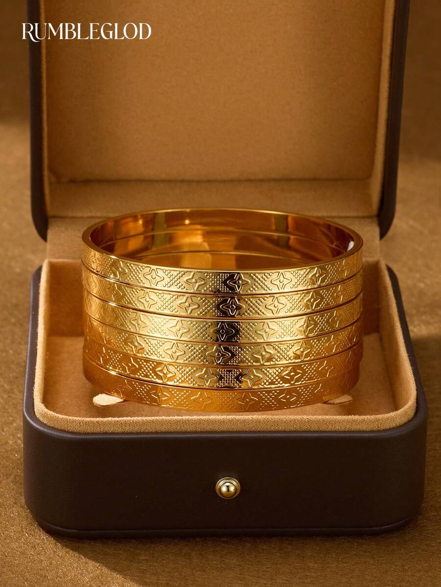 1/3/6 件装手工四角星手链,24K 镀金,直径可选 60mm/65mm/70mm,适合女士日常佩戴,无包装 - 金色 - 查看 1