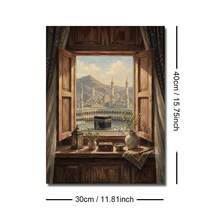 1pc Framed/Unframed Islamic Architecture Window View Rustic Canvas Poster Boho Arabic Muslim Mosque Landscape Wall Art Print Eid Ramadan Decor Religion Scroll Painting For Prayer Room Living Room,Bedroom,Modern Home Decoration - C - View 15