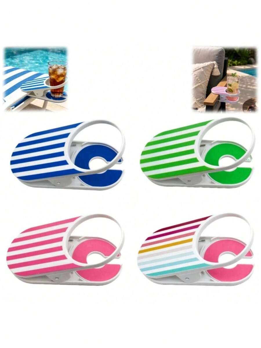 1pc Universal Clip-On Drink Holder, Can Be Clipped To Table Edge, Suitable For Tables And Chairs, Adjustable Clamp With Non-Slip Silicone, Suitable For Beach, Camping And Office - Multicolor - View 1