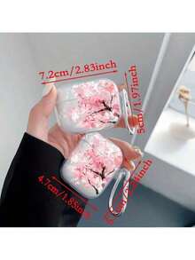 [Split Design]Cherry Blossom/Flower Pattern Soft TPU Protective Case Compatible With Apple 1/2/Pro/3/4 Bluetooth Earphones, Shockproof Shell - Pink - View 3