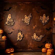 Halloween Scary Pumpkin Wall Decoration Set, Rustic Wood Look Jack O Lantern Wall Signs For Home Party Holiday Decor - Pale Yellow - View 1