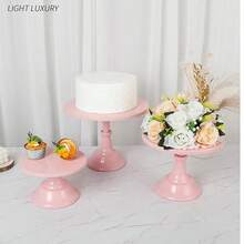 1pc/3pcs Pink Metal Cake Stand - 8/10/12 Inch White Dessert Display Stand, Gold Cake Decoration, Suitable For Wedding And Birthday Party Decoration, Cake Decoration Supplies, Dessert Table Centerpiece, Cake Tray, Pastry Rack, Tall White Iron Dessert Display Stand, Can Be Used For Cold Buffet And Tea Break, Wedding Table Decoration - Multicolor - View 2