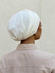 2pcs Solid Color Women's Classic 2in1 Instant Turban Headwrap Hat, High Elasticity Full Pleated Cap & Non-Slip Pleated Headband, Multi-Layer Pleated Design To Shape Head, Premium Knit Jersey Fabric, Sweat-Absorbent And Breathable, Suitable For Muslim Daily Life And Travel Gatherings - White - View 4