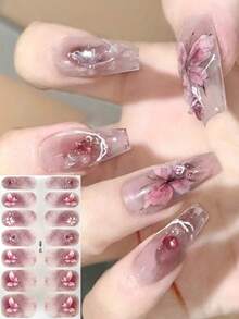 Coral Pink No-Bake Gel Nail Stickers, Waterproof Nail Film, Solid Color, Neon Green, Gradient Full Cover - 紅木色 - 查看 5