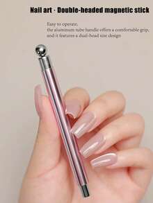 Double-Ended Cat Eye Nail Art Magnetic Wand With Y-Shaped Magnetic Plate, Multi-Function Strong Magnetic Nail Art Tool Set, 3D Flower Starry Sky Effect Magnetic Wand, Suitable For DIY Sand Eye Gel Nail Polish Nail Art Design, Silver Pink Nail Art Magnetic Pen Set - Multicolor - View 10