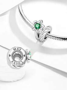 1pc Flower Month Theme Beaded Pendant, Suitable For DIY Jewelry Making Such As Bracelets, Necklaces, Etc., Perfect Gift For Women And Girls - Silver - View 7