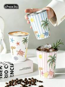 choxila 1pc Beach Style Coffee Mug, Coconut Tree/Turtle/Shell Pattern, Summer Vibe, 350ml, Mug, Tea Cup, Suitable For Afternoon Tea, Family Gathering, Camping, Holiday Gift - Multicolor - View 2