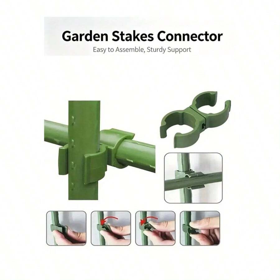 360° Rotatable Garden Stake Connector Clips, Universal Plastic Cross Pipe Buckle For 8/11/16/20mm Plant Support Poles, Greenhouse Trellis Vine Frame Fixed Clamp Gardening Accessories - Green - View 1