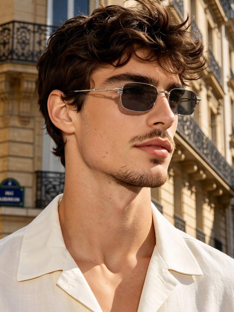 1 Pair Casual Metal Solid Color Round Sunglasses For Men, Design, Suitable For Street Photography, Party, Fishing, Outdoor Leisure Activities, Dating Outfit And More - Multicolor - View 1