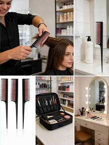 3 pezzi/2 pezzi/1 pezzo Pettine piatto a 3 strati con coda appuntita e design a 3 file di denti densi, pettine resistente al calore per acconciatura di capelli spessi e sottili, crea una struttura di capelli voluminosa e piena, pettine per colpi di luce, pettine con coda appuntita, pettine per acconciature di capelli lunghi, pettine per tintura dei capelli - Multicolore - Visualizzare 3