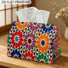 1 pieza Caja de pañuelos con estampado plano 2D, patrón geométrico de azulejos marroquíes, caja de almacenamiento de pañuelos, caja de pañuelos rectangular, adecuada para almacenamiento de pañuelos de alta gama, funda de caja de pañuelos para coche, decoración del hogar - Multicolor - Ver 9